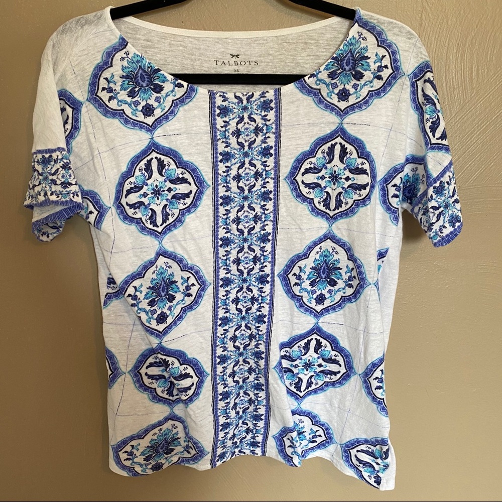 Talbots blue floral top